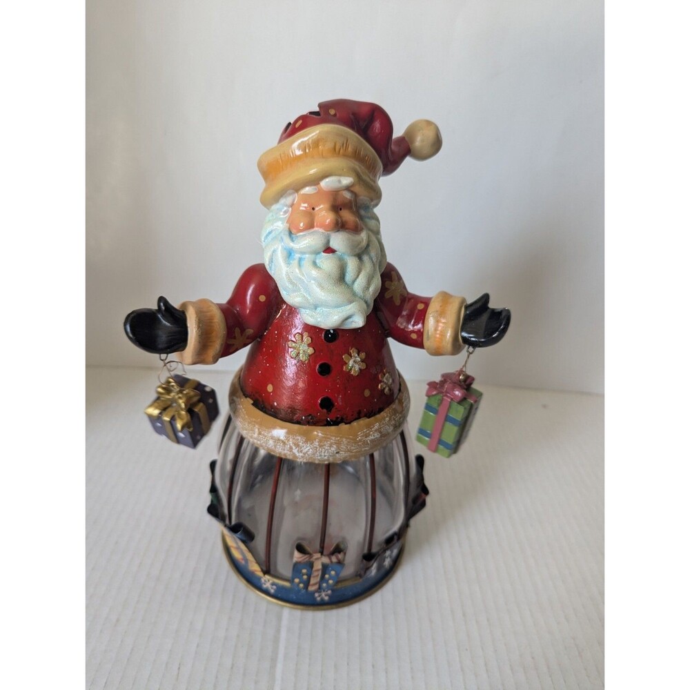 Christmas Santa Claus Lantern Candle Holder 10" Tall  Presents